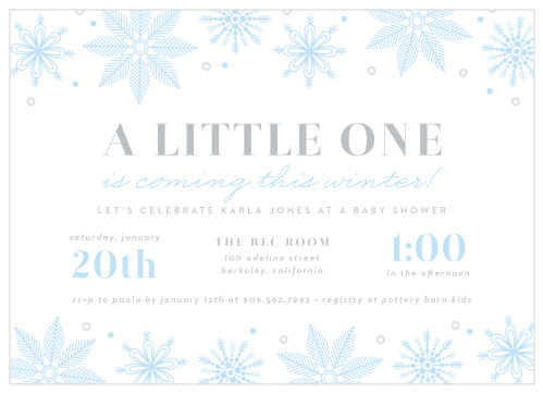 Announce your own perfectly unique snowflake with the irresistibly classic design of our Winter Snowflake Baby Shower Invitations.