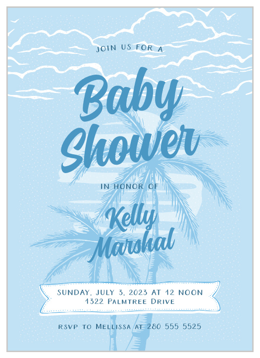 Surround yourself with the people you care about most using the fun, tropical design of our Beachside Boy Baby Shower Invitations. 