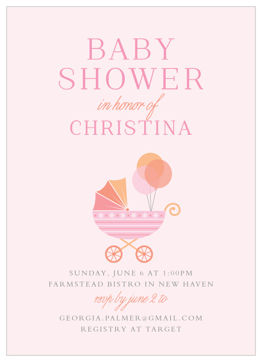 Surround yourself with the people you care about most using the fun, crafty design of our Strolling Buggy Baby Shower Invitations.