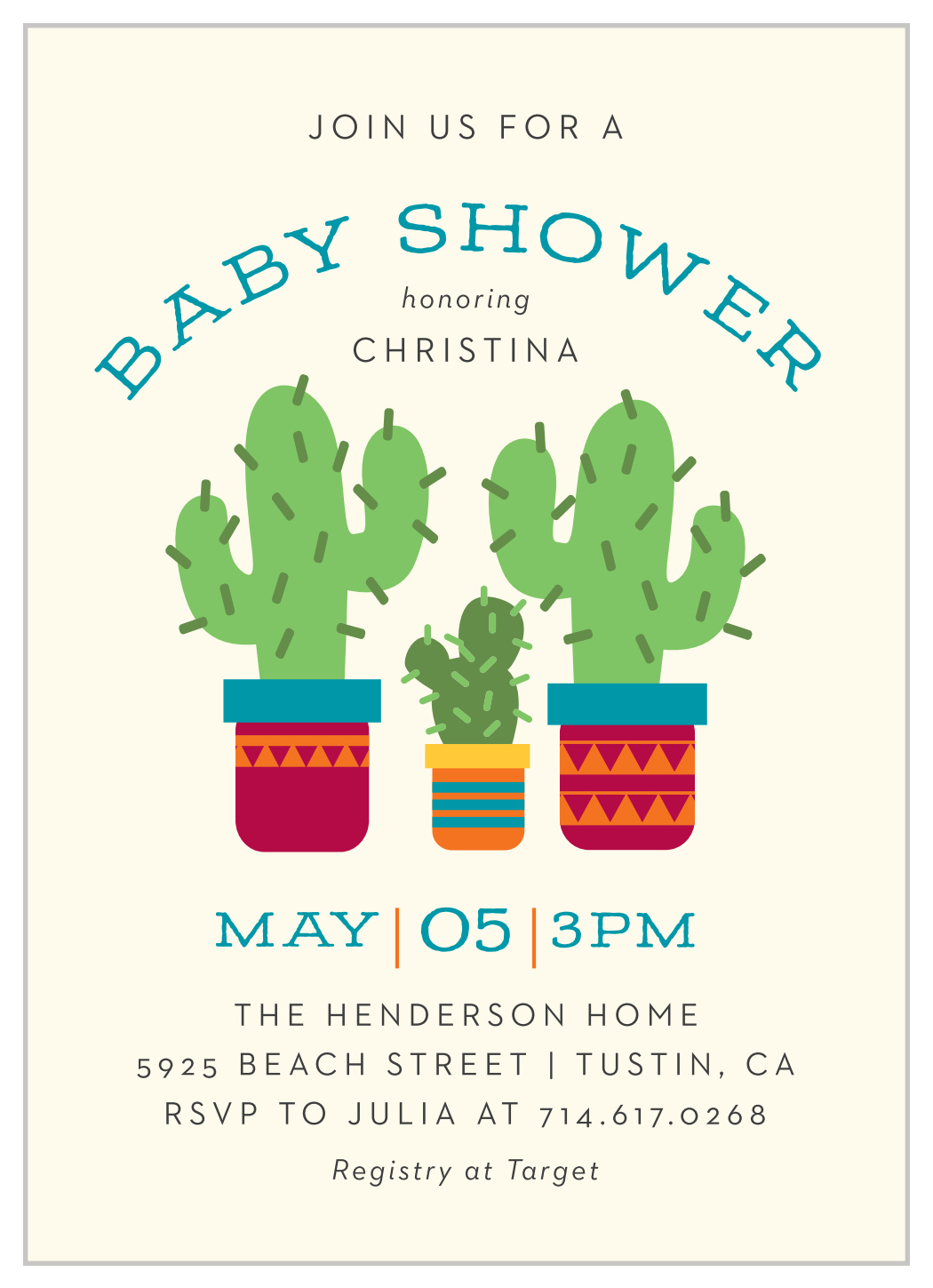 Cinco Cactus Baby Shower Invitations