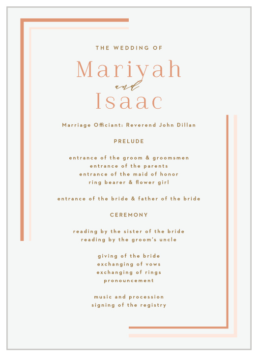Outline the events of your day on our stylish Clean Lines Wedding Programs!