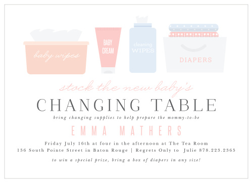 Be prepared for every guest with the stunning style of our Changing Table Baby Shower Invitations. 