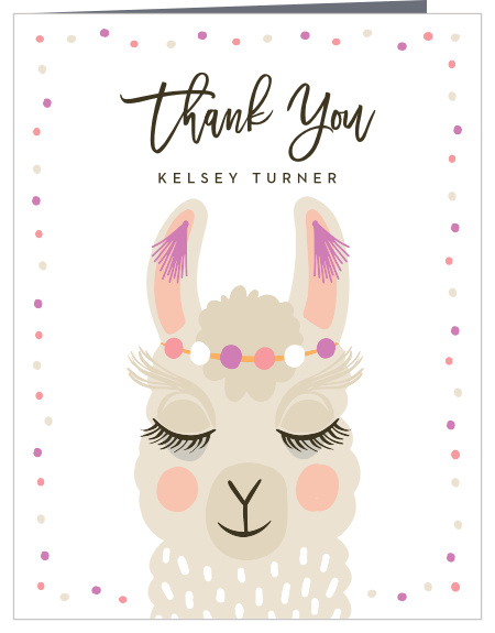 Decorated Llama Baby Shower Thank You Cards
