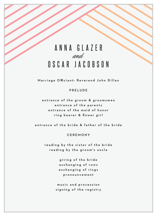Pattern Stripes Wedding Programs