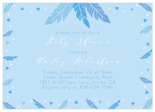 Surround yourself with your closest family and friends to celebrate your little one on the way with our Flourishing Feather Boy Baby Shower Invitations. 