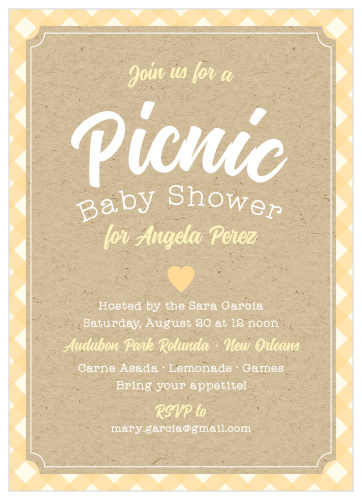 Surround yourself with the people you care about most using the cute, fresh design of our Perfect Picnic Baby Shower Invitations.