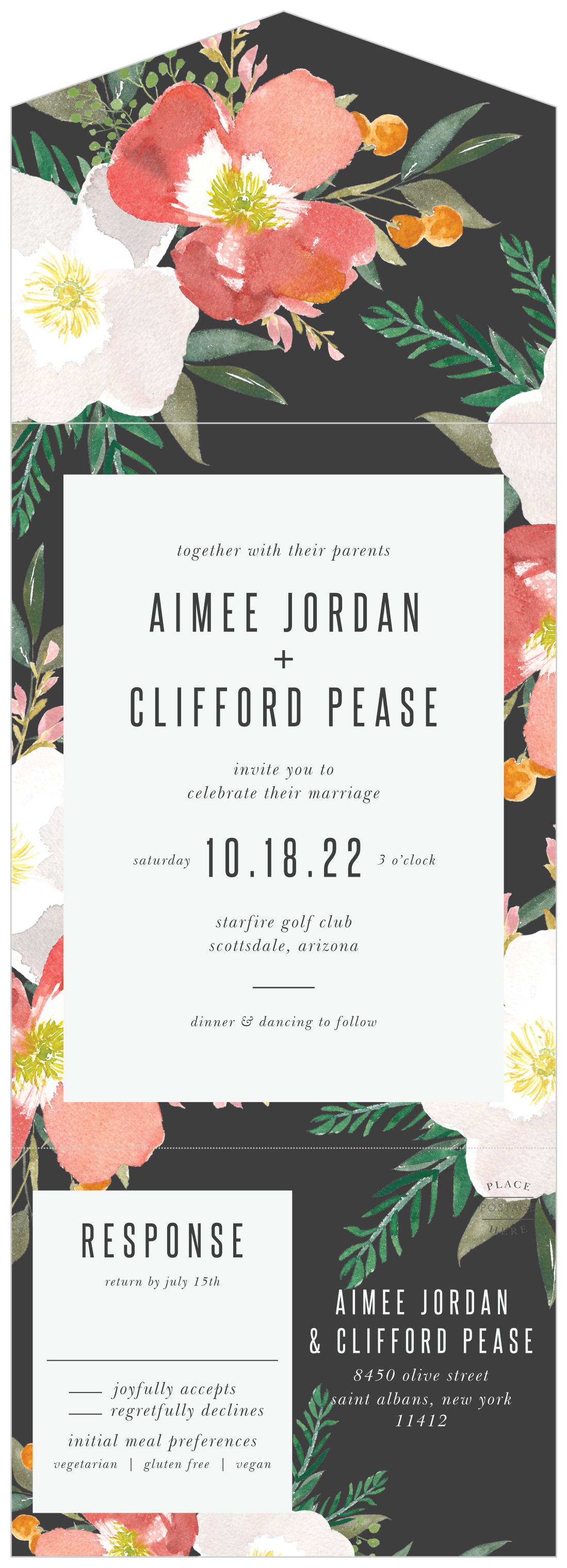 Spring Rose Seal & Send Wedding Invitations