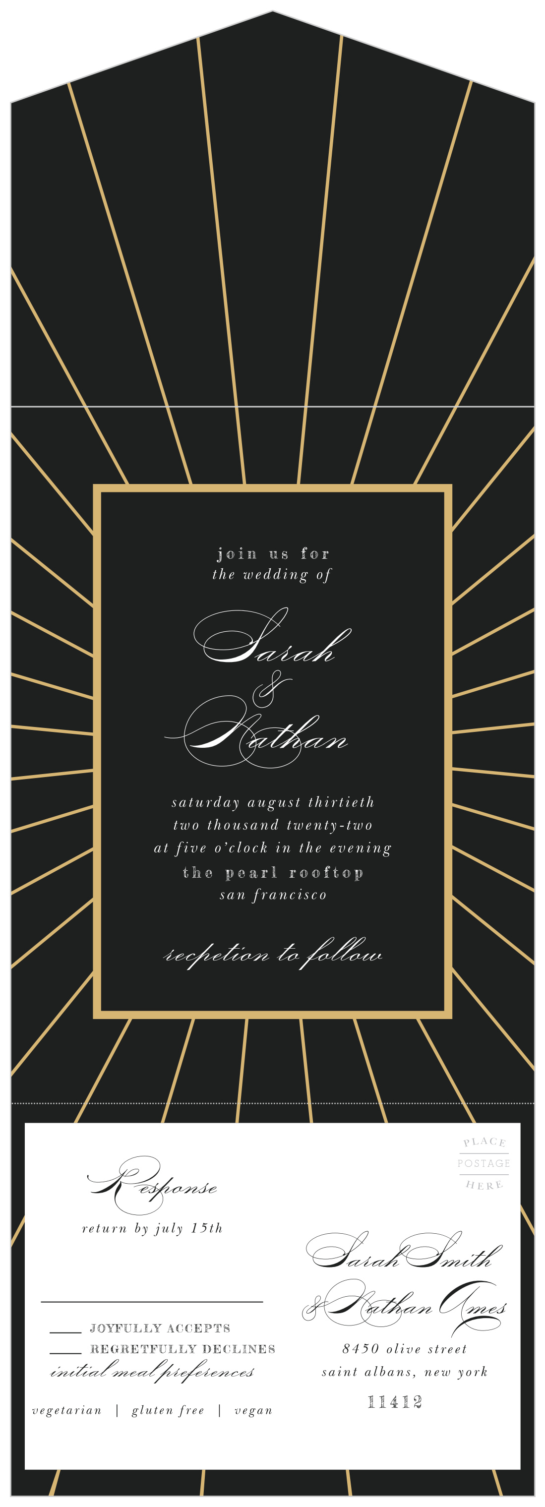 Starburst Frame Seal & Send Wedding Invitations