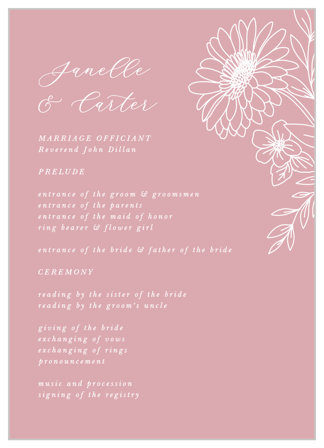 Elegant Gerber Daisy Wedding Programs