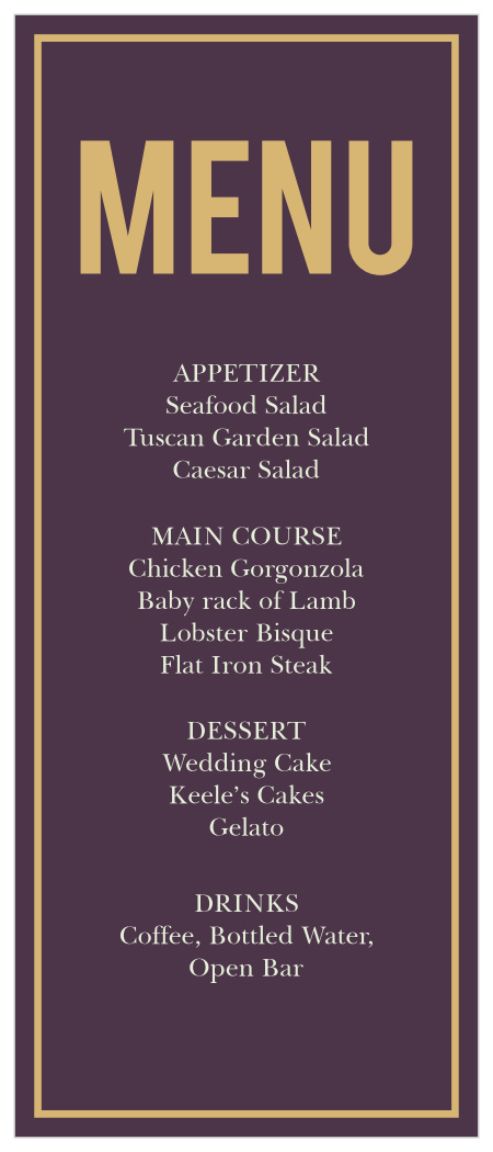 Golden Rings Wedding Menus