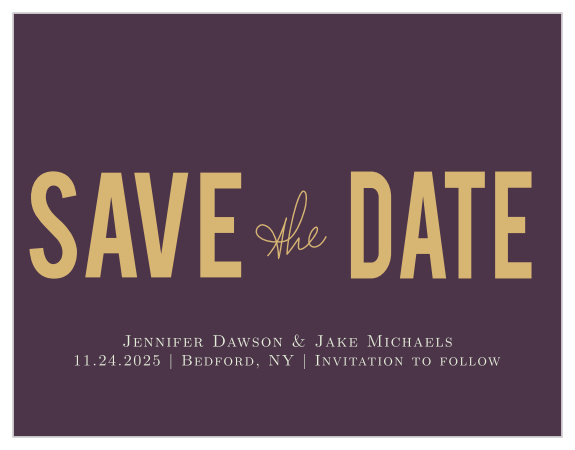 The Golden Rings is an elegant photo save the date card with a foil title.