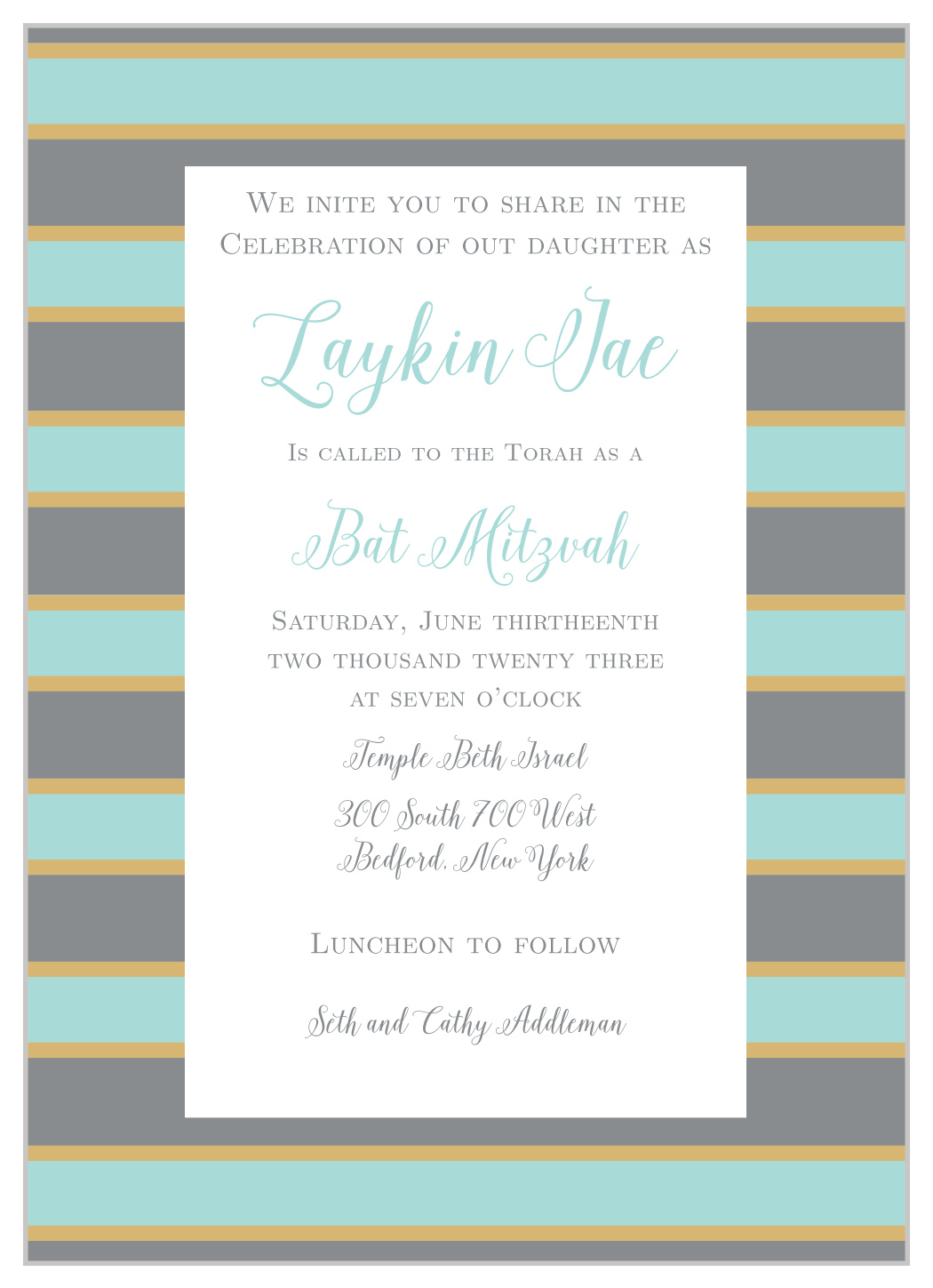 Golden Stripes Bat Mitzvah Invitations
