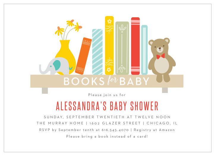 Invite your friends and family to celebrate the next chapter of your life with our Book Shelf Baby Shower Invitations. 