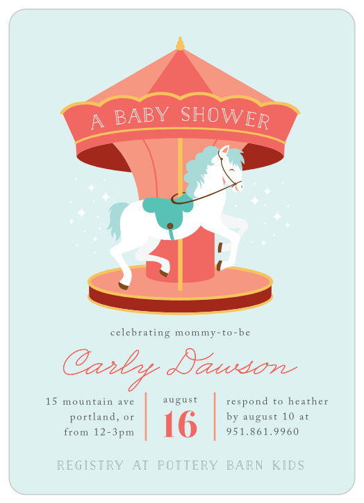 Take our Carousel Horse Baby Shower Invitations for a spin to guarantee that your friends and family are there to celebrate your incoming family member!