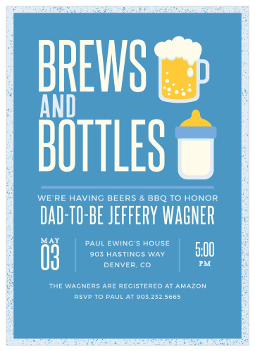 Celebrate the father-to-be with our beautifully decorated Brews & Bottles Baby Shower Invitations!