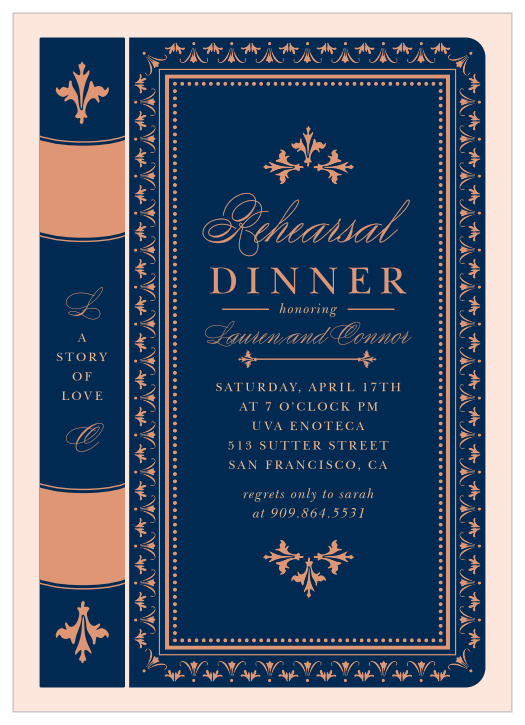 Invite your friends and family to celebrate the next chapter of your life with our Antique Book Rehearsal Dinner Invitations.