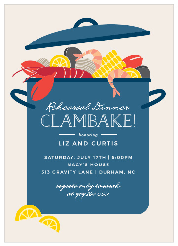 Your guests will boil with excitement after receiving our Clambake Party Rehearsal Dinner Invitations. 