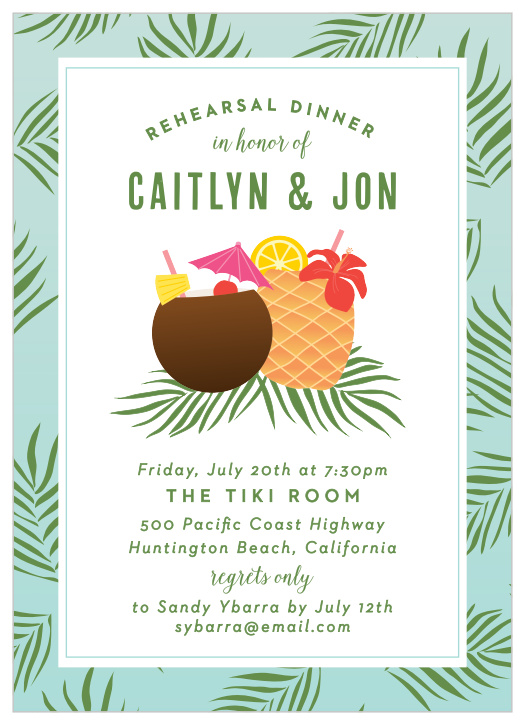 Invite your friends and family with our Tropical Island Rehearsal Dinner Invitations. 