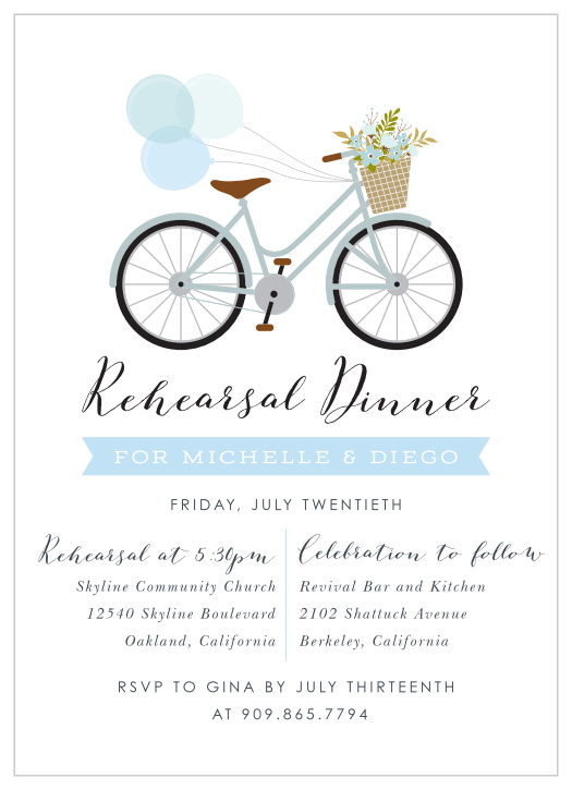 Ensure your guest race over to your celebration with our Bicycle Balloons Rehearsal Dinner Invitations. 