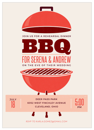 Our Open Pit BBQ Rehearsal Dinner Invitations are perfect for a slightly more casual approach to the event.