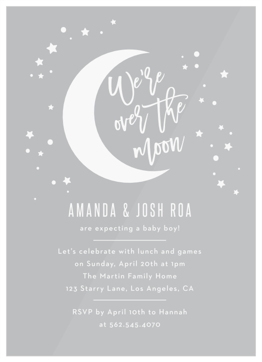 Show how far your excitement goes with our Over the Moon Baby Shower Invitations.