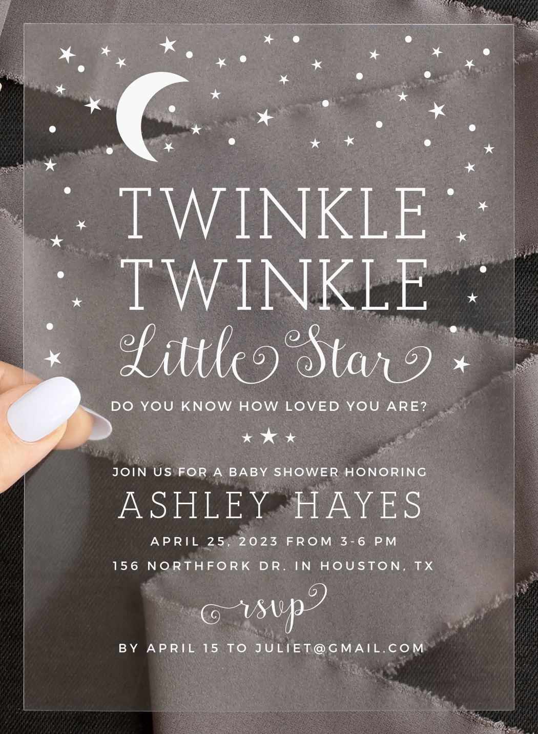 Twinkle Little Star Clear Baby Shower Invitations