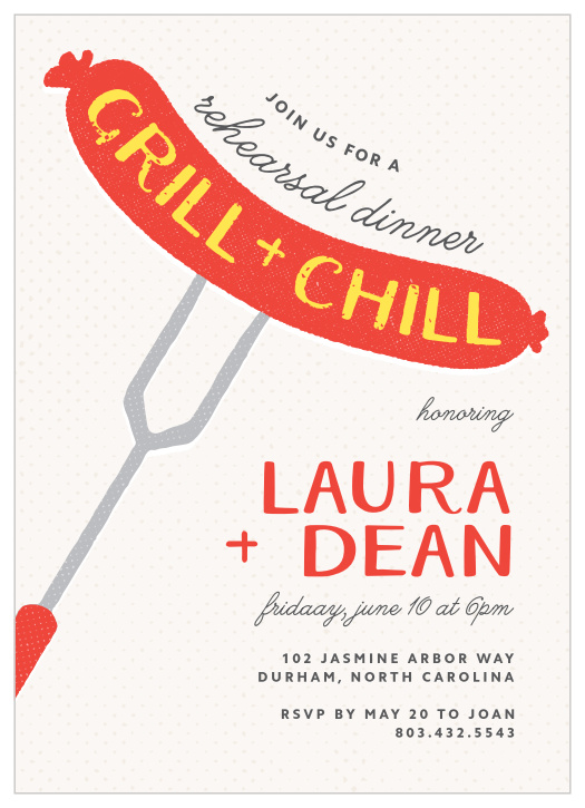 Get your grill on with our Chill and Grill Rehearsal Dinner Invitations.