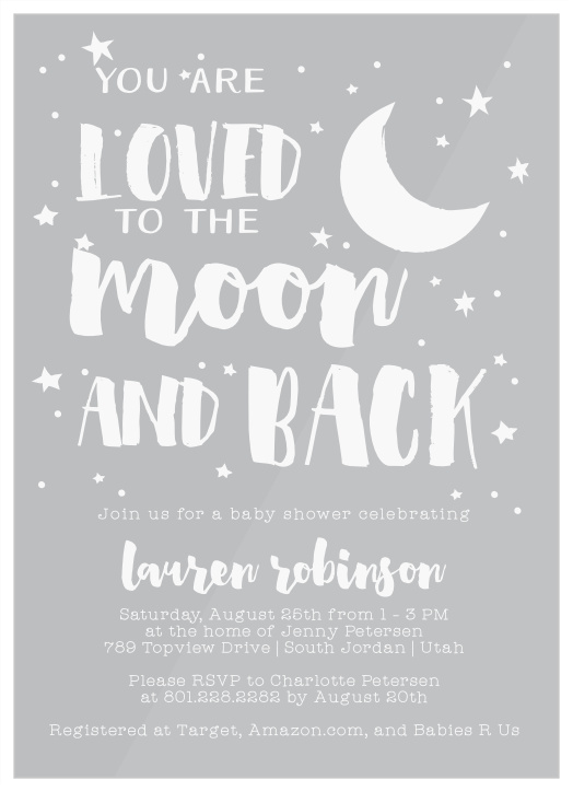 Our To The Moon Baby Shower Invitations bring a level of love and excitement as big as the night sky. 