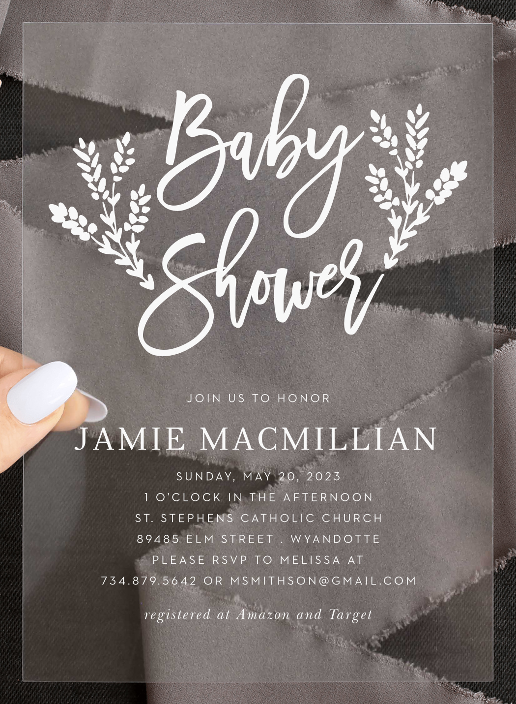 Lavender Blooms Clear Baby Shower Invitations