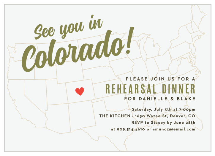Celebrate your love with our Colorado Map Rehearsal Dinner Invitations. 
