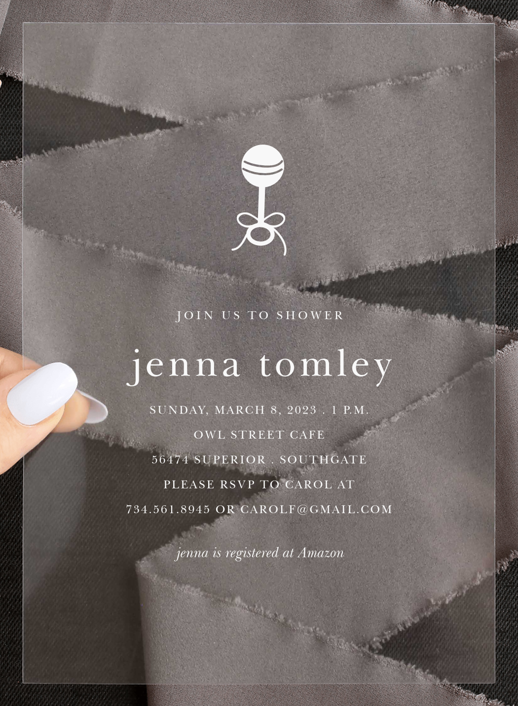 Golden Rattle Clear Baby Shower Invitations