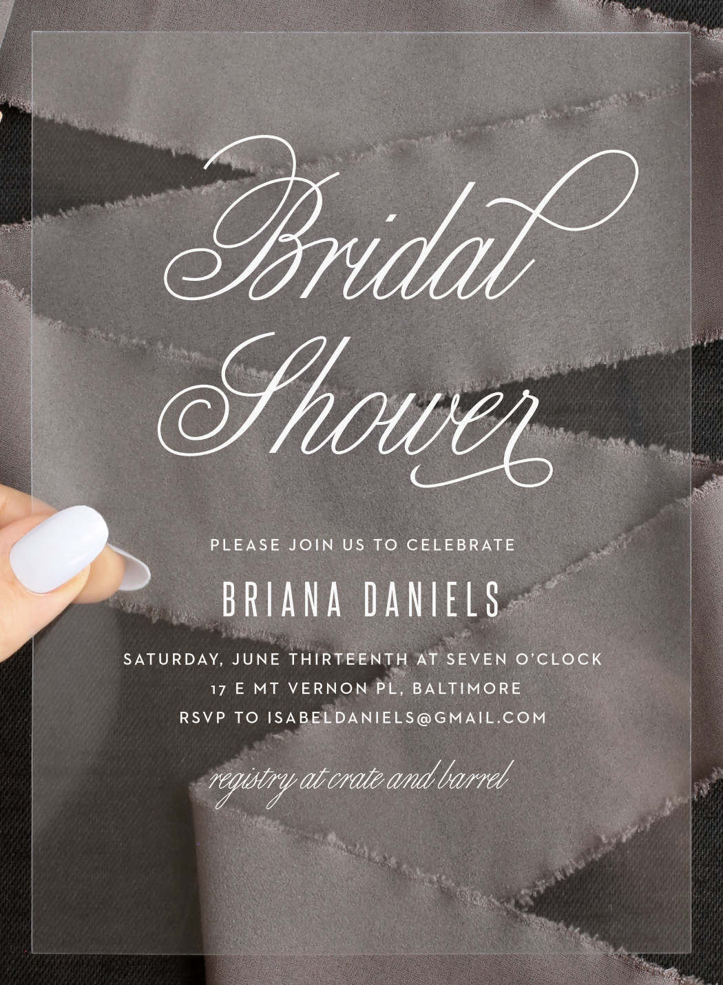 Clean Calligraphy Clear Bridal Shower Invitations