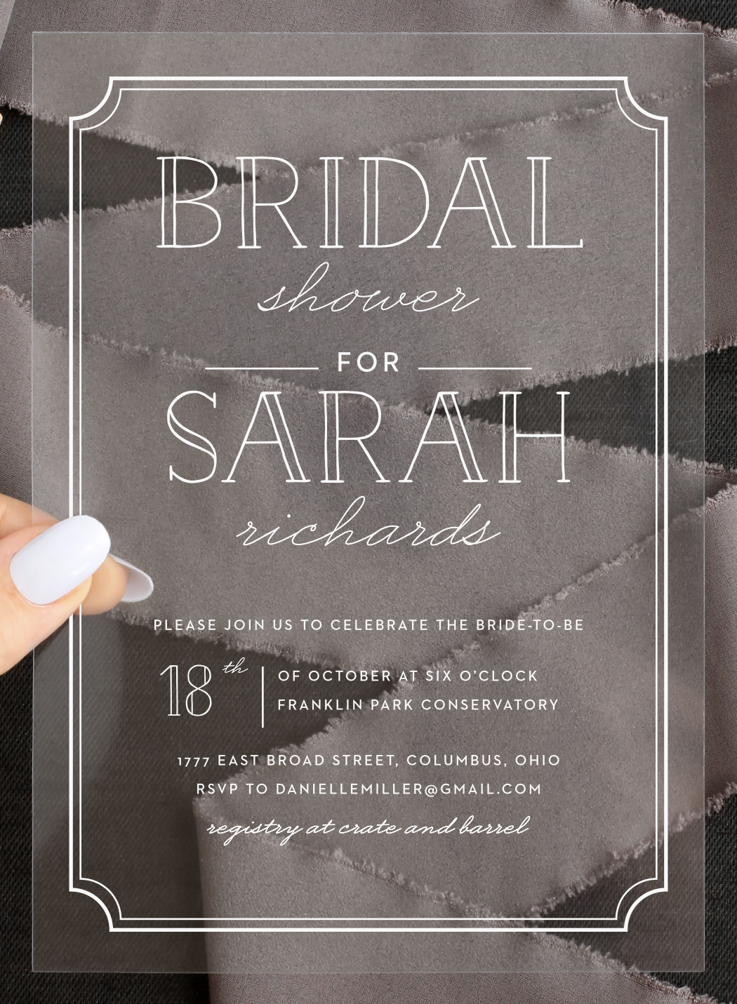 Framed Typography Clear Bridal Shower Invitations