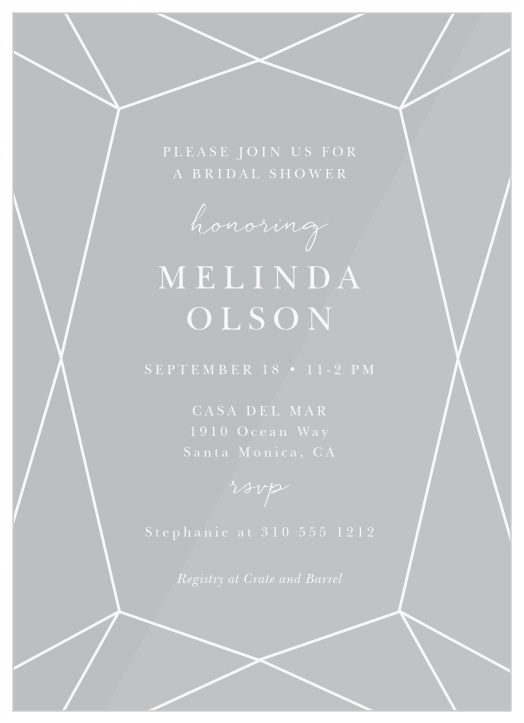 Enjoy the company of your friends and family when you use our endlessly elegant Simply Bejeweled Clear Bridal Shower Invitations.