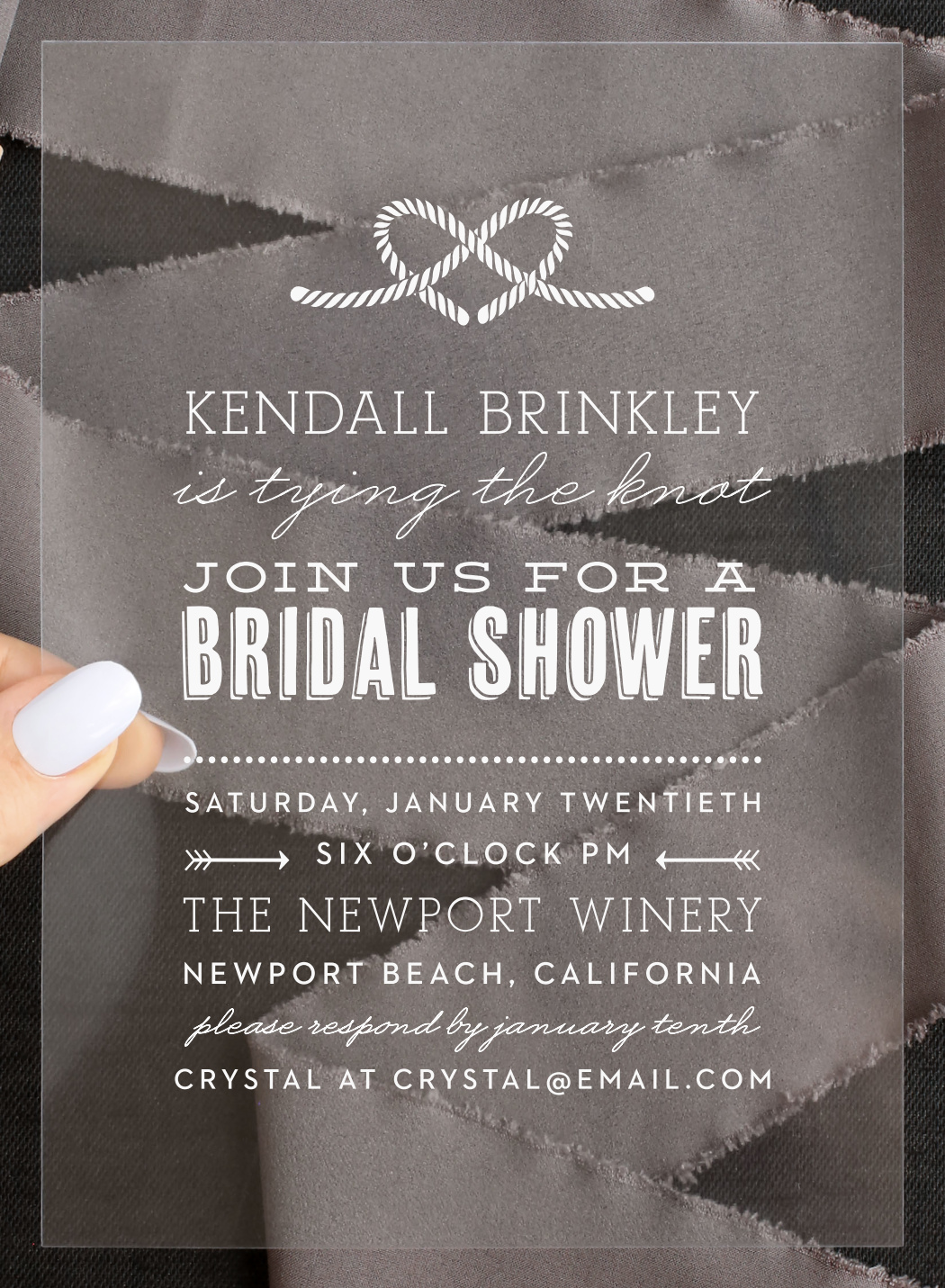 Heart Knot Clear Bridal Shower Invitations