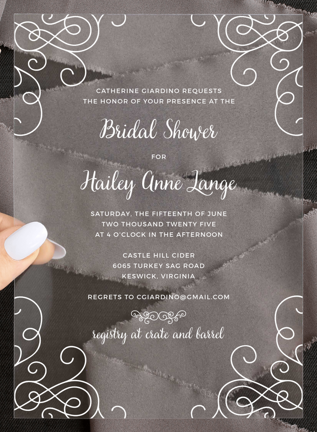 Swirled Simplicity Clear Bridal Shower Invitations