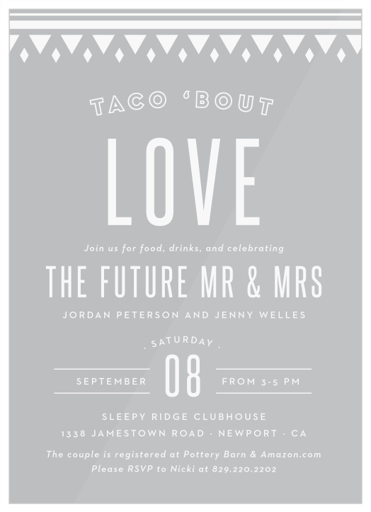 Have your guests lining up to attend your celebration with our Taco Bout Love Clear Bridal Shower Invitations. 