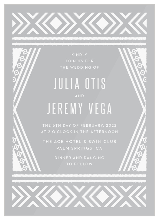 Our refreshing Lush Coast Clear Wedding Invitations utilize a variety of fun geometric designs to provide your wedding day information in stunning style. 