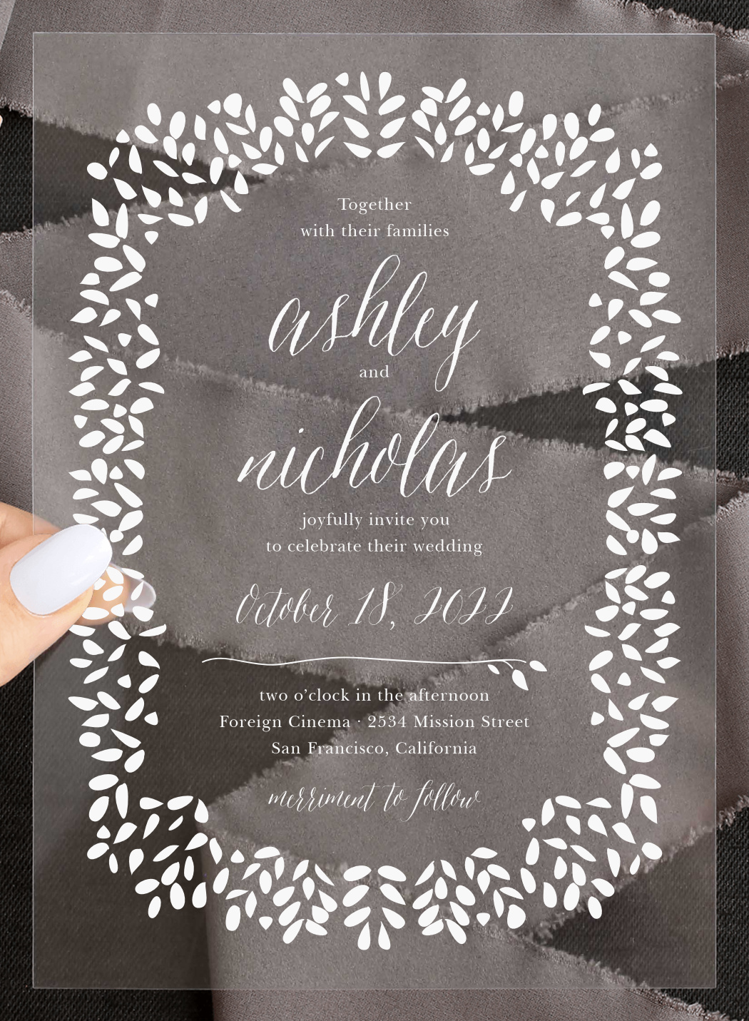 Blushing Foliage Clear Wedding Invitations