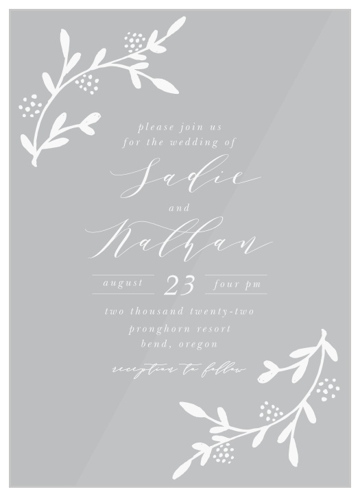 The Lavish Berries Clear Wedding Invitation is a perfect marriage of rustic vibe and botanical illustration. 