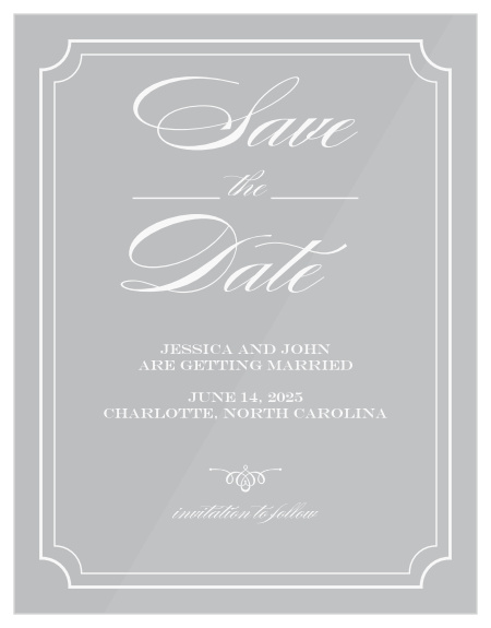 Reserve your spot in guests' calendars with the Ornate Calligraphy Clear Save-the-Date Cards.