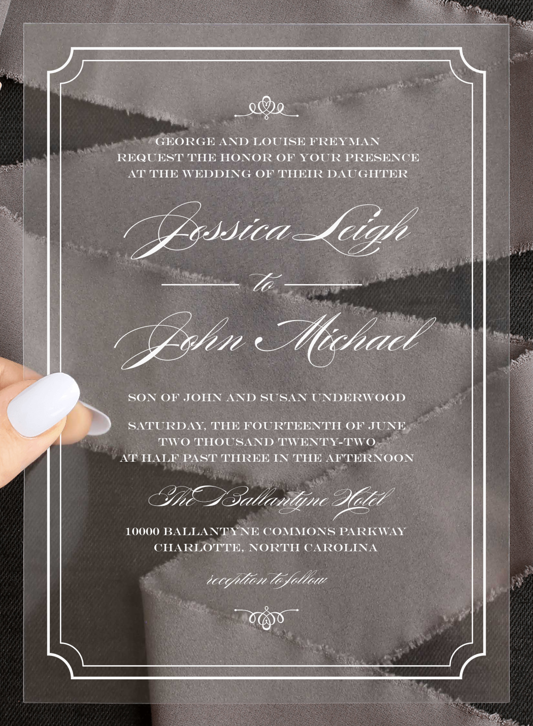 Ornate Calligraphy Clear Wedding Invitations