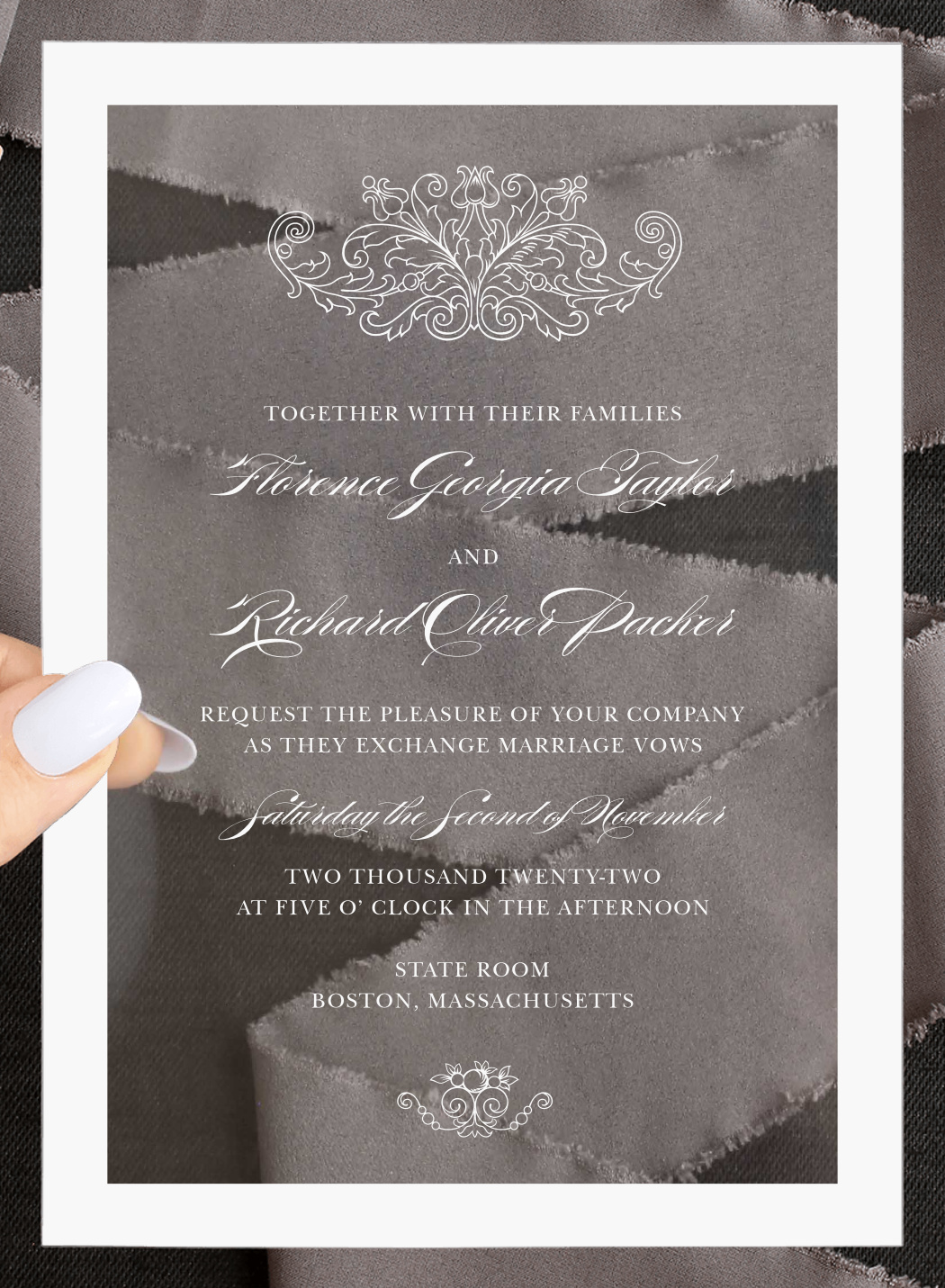 Classic Damask Clear Wedding Invitations