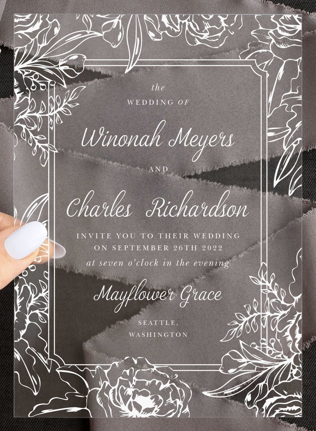 Enveloped Peonies Clear Wedding Invitations