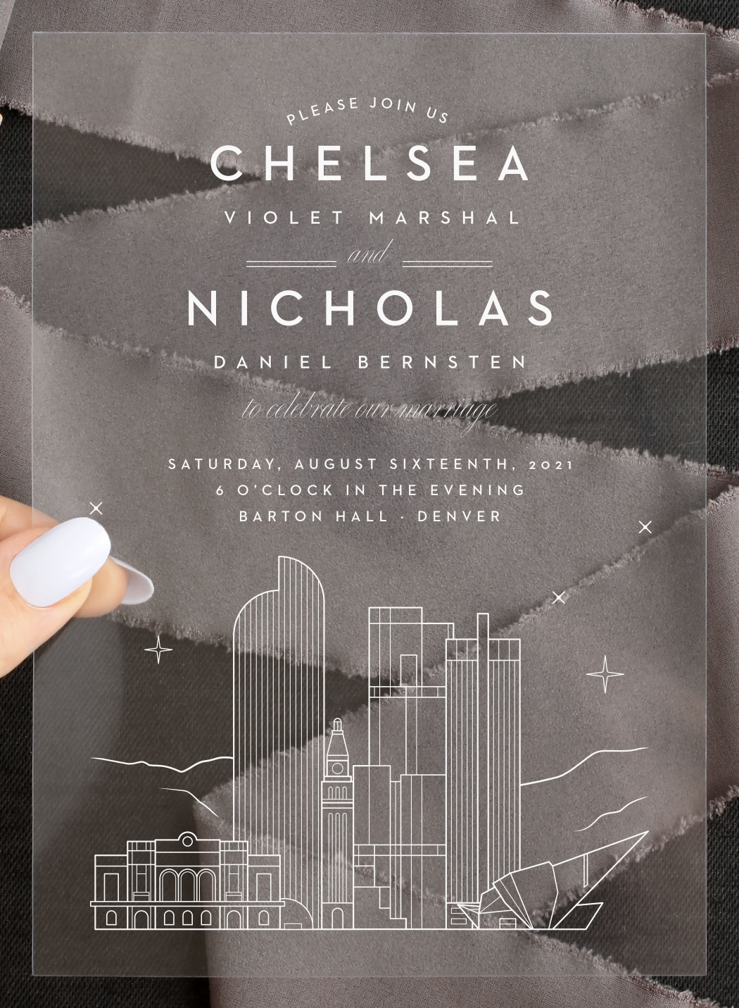 Denver Skyline Clear Wedding Invitations