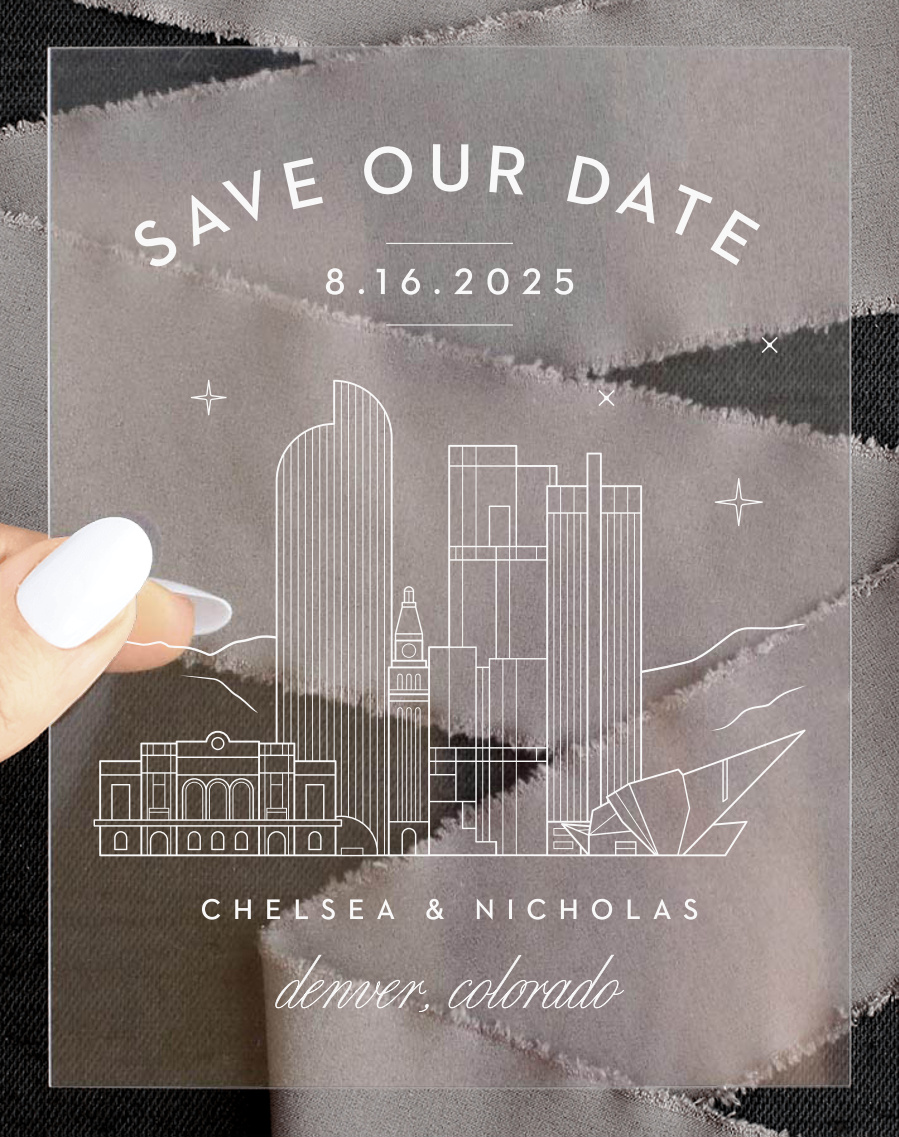 Denver Skyline Clear Save the Date Cards