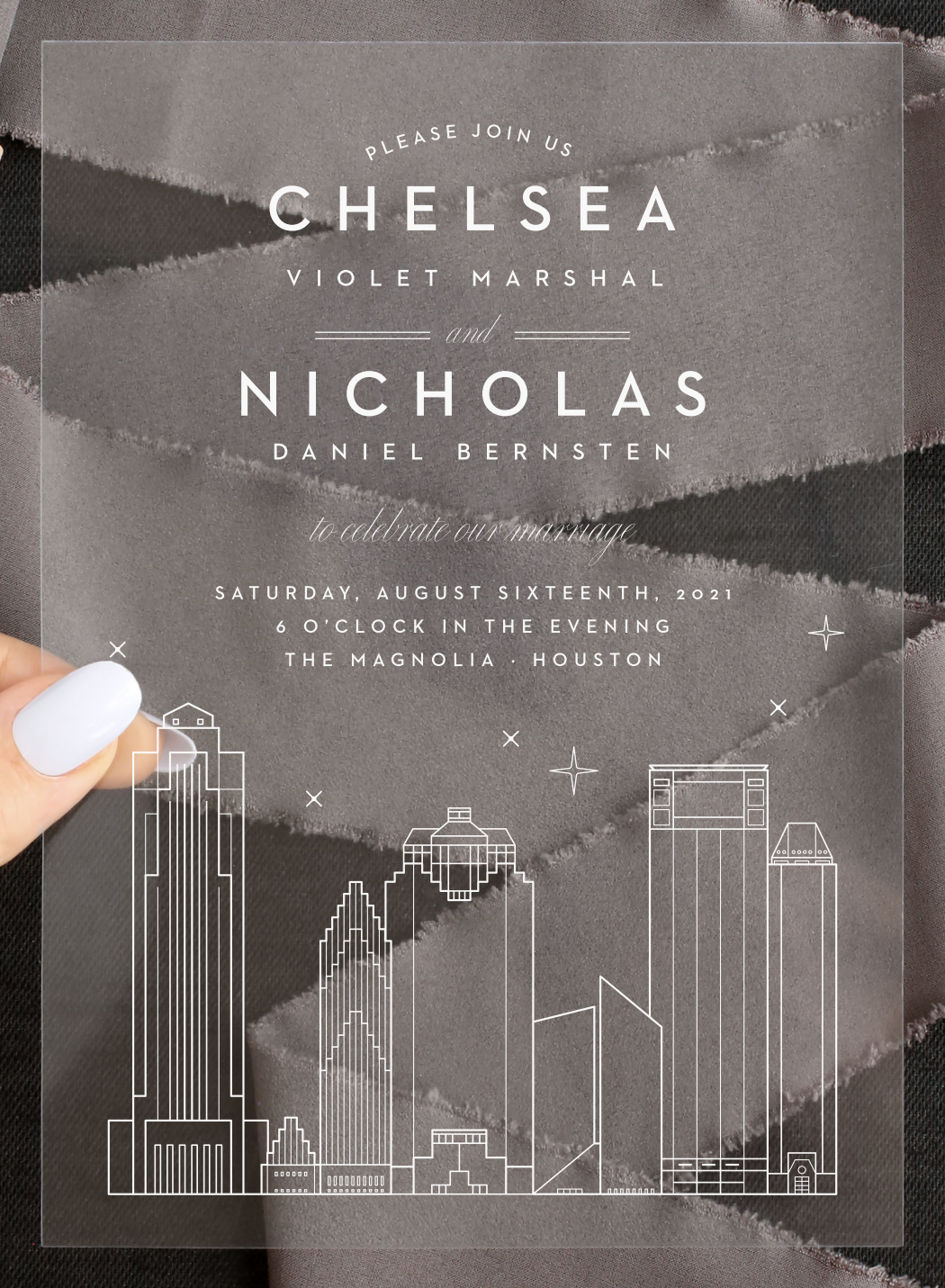 Houston Skyline Clear Wedding Invitations