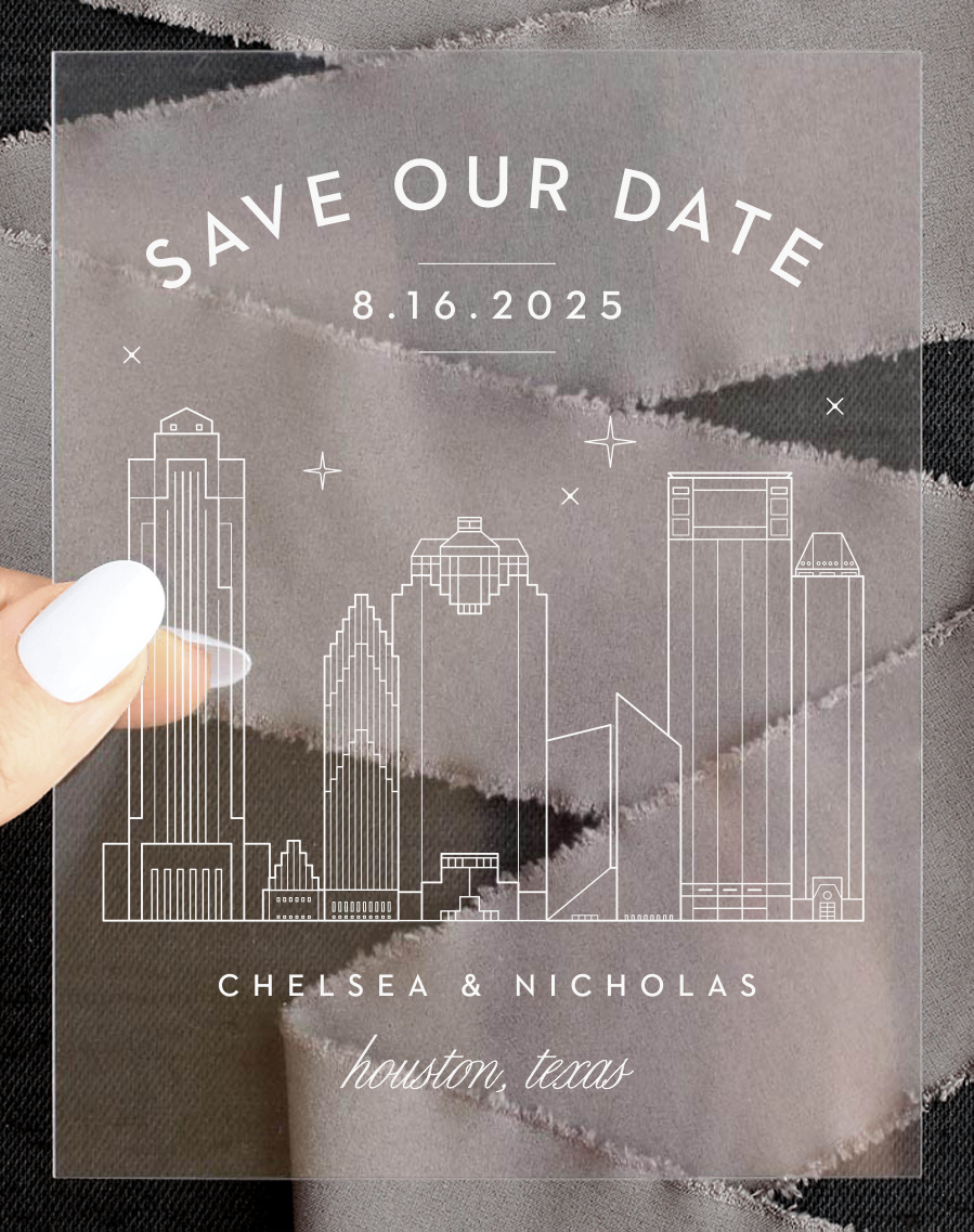Houston Skyline Clear Save the Date Cards