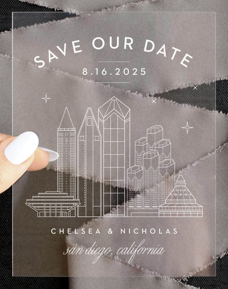 San Diego Skyline Clear Save the Date Cards