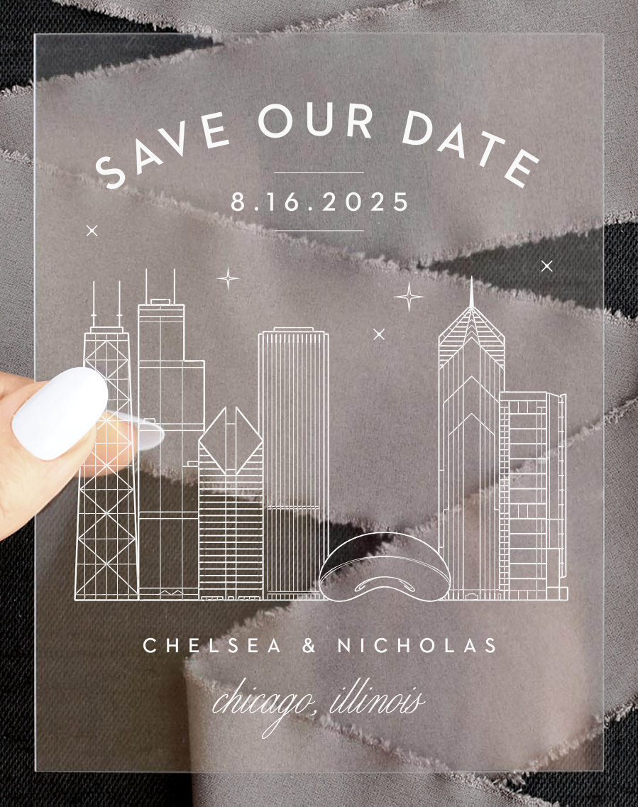 Chicago Skyline Clear Save the Date Cards